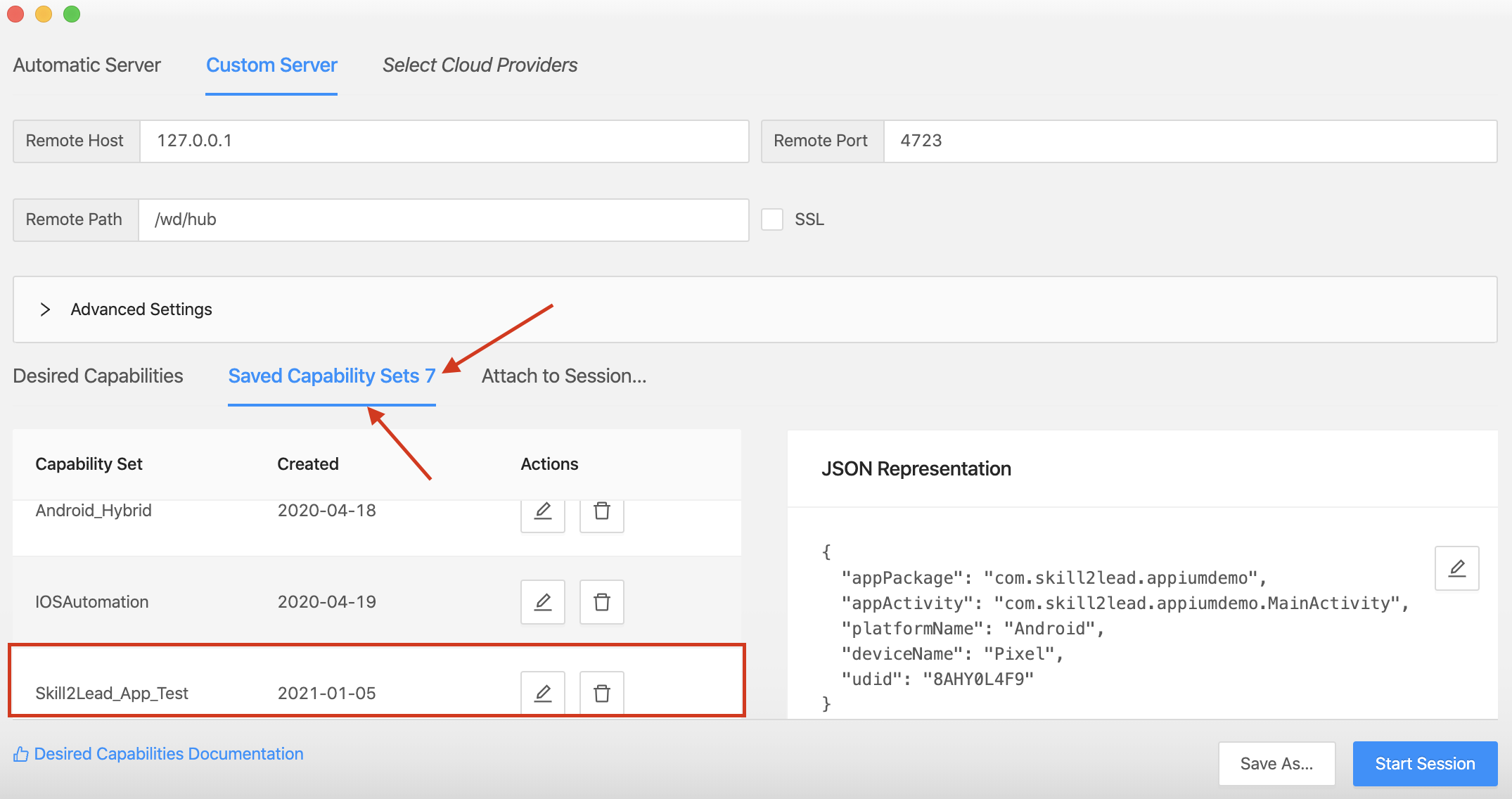 Show Data in Capabilities section